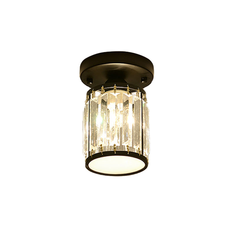 Round/Square Small Foyer Flush Mount Simple Crystal 1 Bulb Black/Gold Semi Flush Mount Ceiling Light Clearhalo 'Ceiling Lights' 'Close To Ceiling Lights' 'Close to ceiling' 'Semi-flushmount' Lighting' 1451520