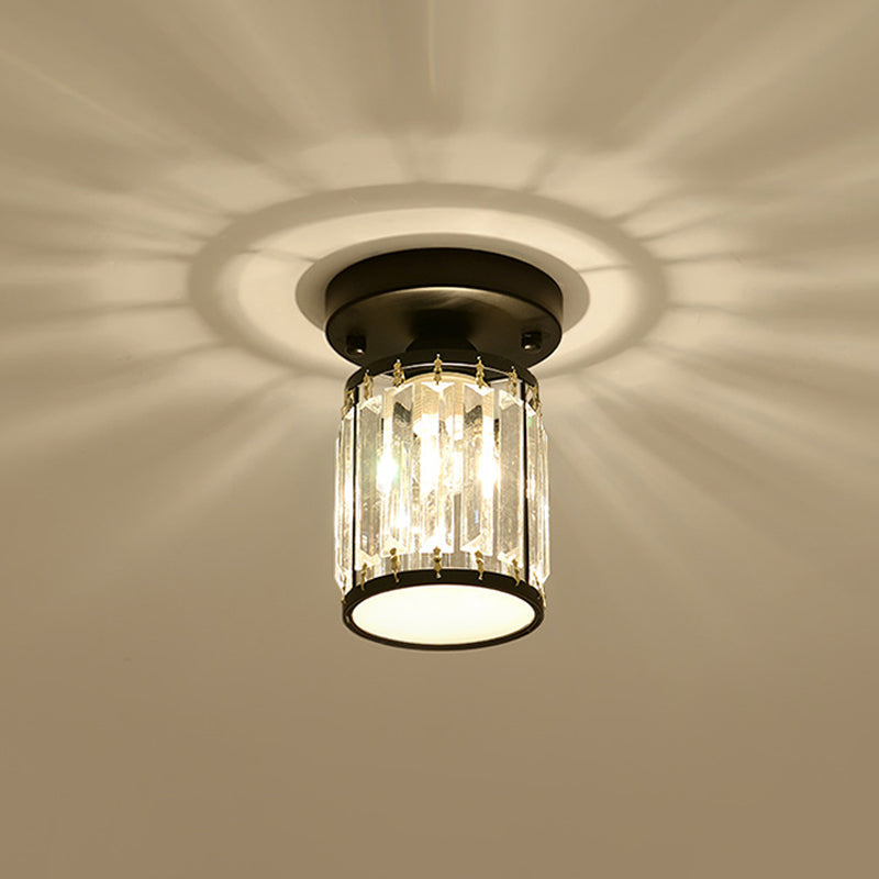 Round/Square Small Foyer Flush Mount Simple Crystal 1 Bulb Black/Gold Semi Flush Mount Ceiling Light Clearhalo 'Ceiling Lights' 'Close To Ceiling Lights' 'Close to ceiling' 'Semi-flushmount' Lighting' 1451521