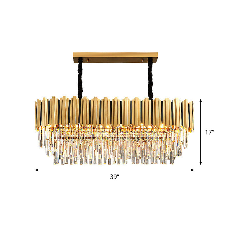 Oblong 3-Sided Crystal Rod Island Light Postmodern 10-Light Kitchen Dinette Drop Pendant in Gold Clearhalo 'Ceiling Lights' 'Island Lights' Lighting' 1451534