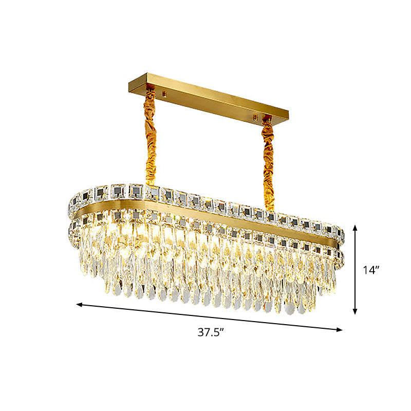Gold LED Island Light Fixture Modern Cut Crystal Tiered Oblong Hanging Lamp over Table Clearhalo 'Ceiling Lights' 'Island Lights' Lighting' 1451578