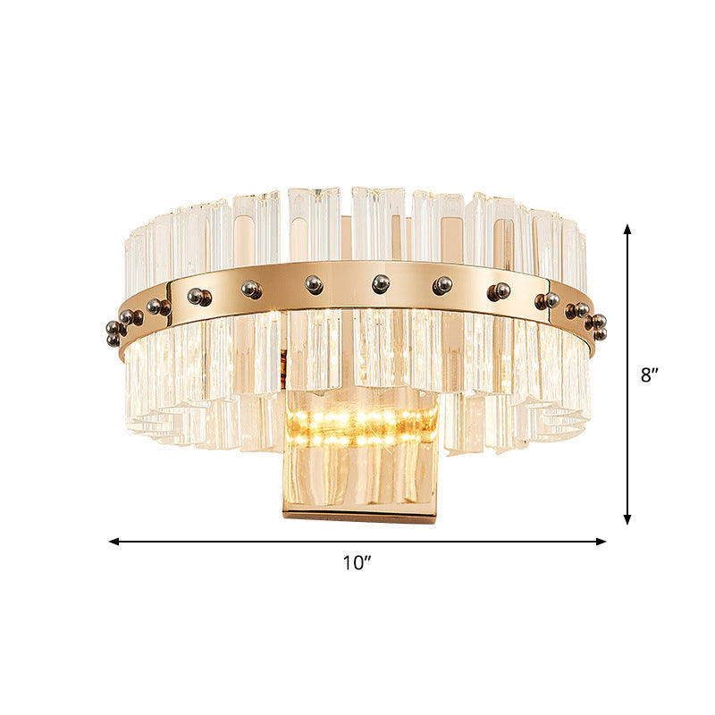 Drum Bedside Wall Sconce Lighting Postmodern Clear Crystal Prism Gold LED Flush Mount Wall Light Clearhalo 'Modern wall lights' 'Modern' 'Wall Lamps & Sconces' 'Wall Lights' Lighting' 1451582