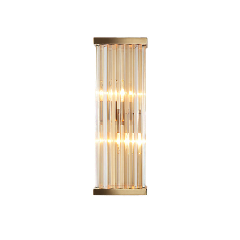 2-Bulb Elongated Round/Square Sconce Minimalist Clear Crystal Living Room Wall Lighting Fixture Clearhalo 'Modern wall lights' 'Modern' 'Wall Lamps & Sconces' 'Wall Lights' Lighting' 1451593