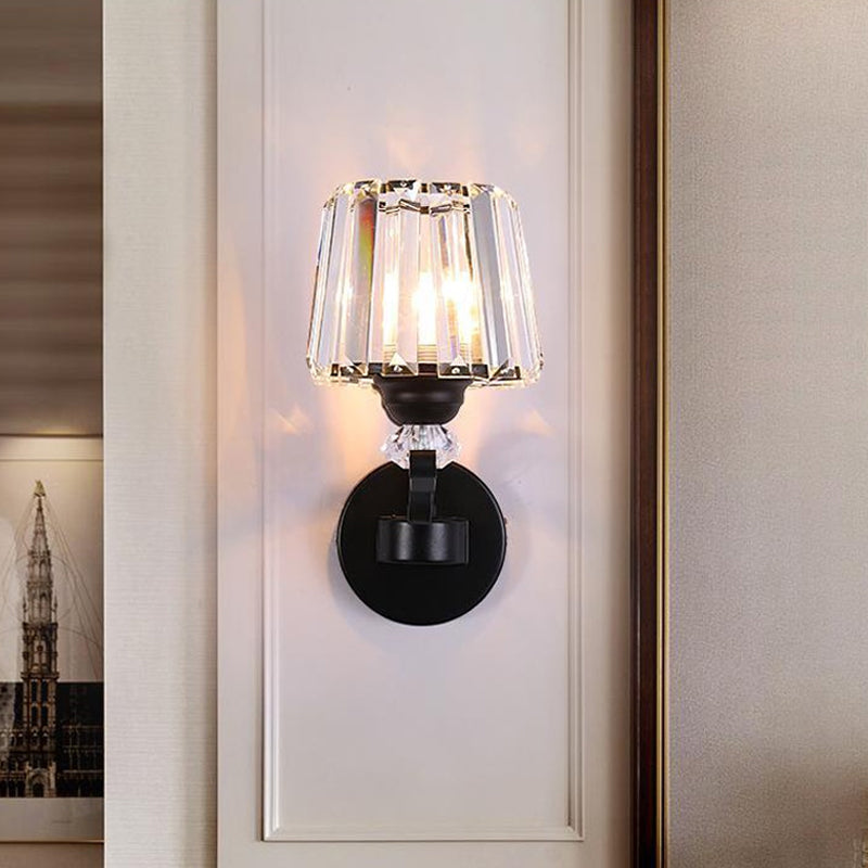 Clear Prismatic Crystal Cone Wall Lamp Traditional 1/2-Bulb Living Room Wall Mounted Light in Black 1.0 Clear Clearhalo 'Wall Lamps & Sconces' 'Wall Lights' Lighting' 1451612