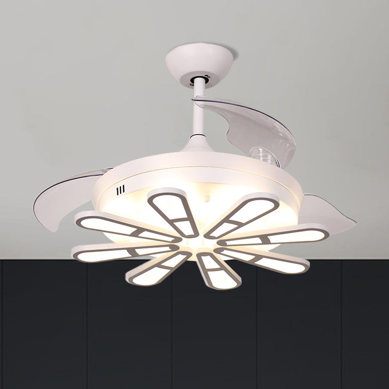 42" Wide White Round Semi Flush Nordic Metallic 3-Blade LED Ceiling Fan Lighting with Oblong Decor Clearhalo 'Ceiling Fans with Lights' 'Ceiling Fans' 'Modern Ceiling Fans' 'Modern' Lighting' 1451720