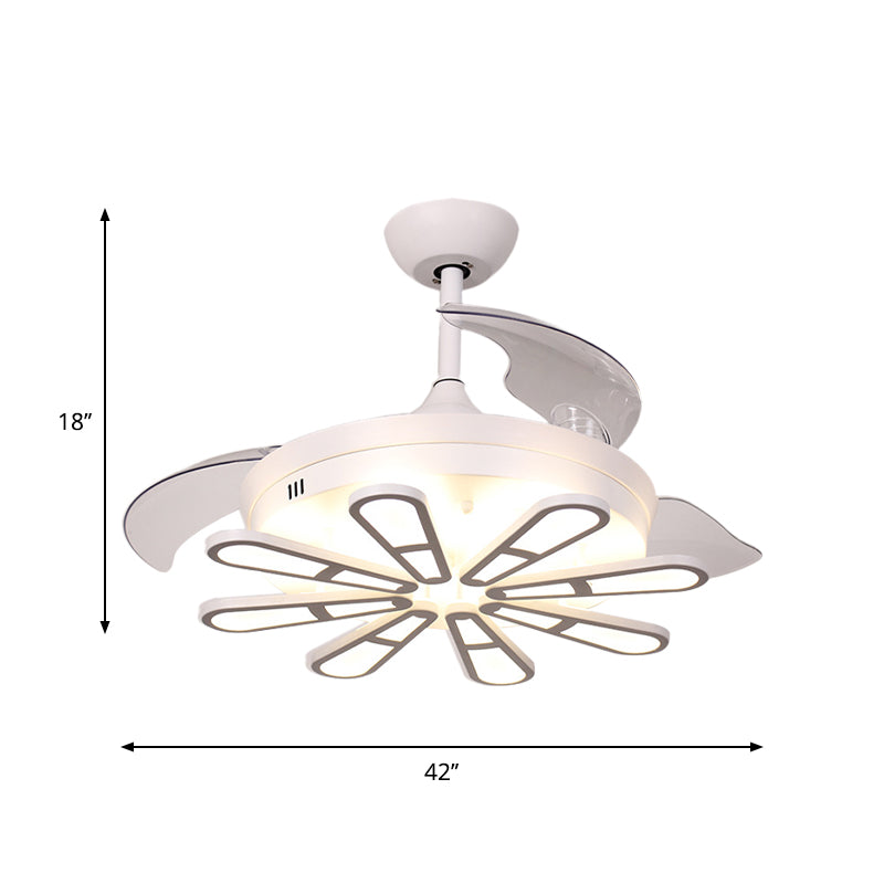 42" Wide White Round Semi Flush Nordic Metallic 3-Blade LED Ceiling Fan Lighting with Oblong Decor Clearhalo 'Ceiling Fans with Lights' 'Ceiling Fans' 'Modern Ceiling Fans' 'Modern' Lighting' 1451722