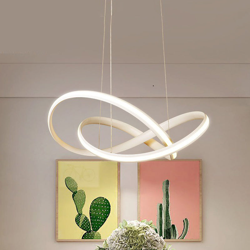 Metal Crossing Ring Down Lighting Minimalism Coffee/White LED Ceiling Chandelier in Warm/White Light White Clearhalo 'Ceiling Lights' 'Chandeliers' 'Modern Chandeliers' 'Modern' Lighting' 1451751