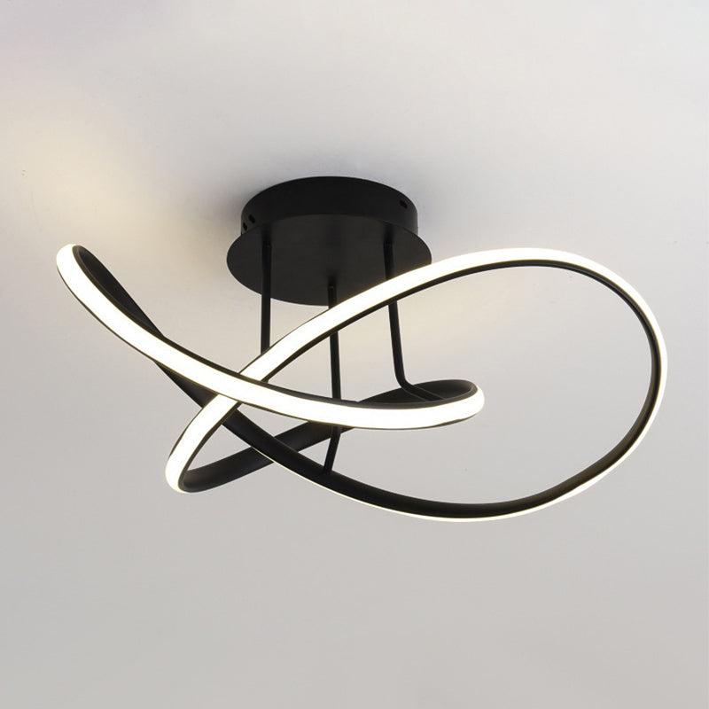 Black/White Twisted Line Ceiling Flush Contemporary LED Aluminum Semi Flush Chandelier in Warm/White Light, 19.5"/23.5" Width Clearhalo 'Ceiling Lights' 'Close To Ceiling Lights' 'Close to ceiling' 'Semi-flushmount' Lighting' 1451766