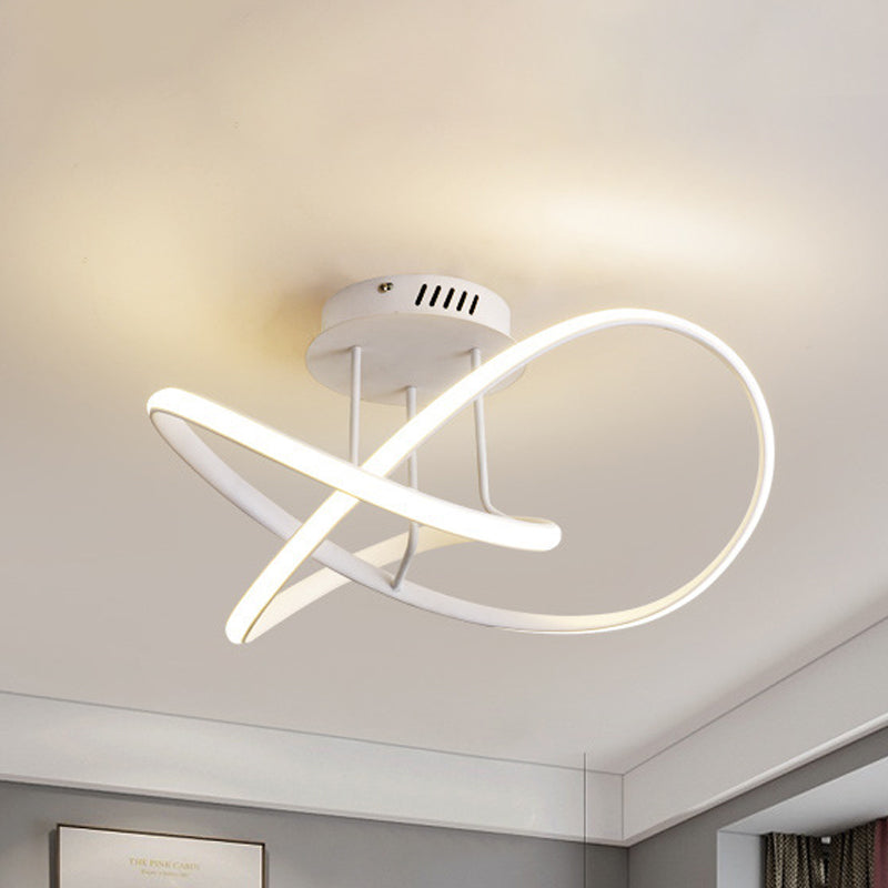 Black/White Twisted Line Ceiling Flush Contemporary LED Aluminum Semi Flush Chandelier in Warm/White Light, 19.5"/23.5" Width White Clearhalo 'Ceiling Lights' 'Close To Ceiling Lights' 'Close to ceiling' 'Semi-flushmount' Lighting' 1451769
