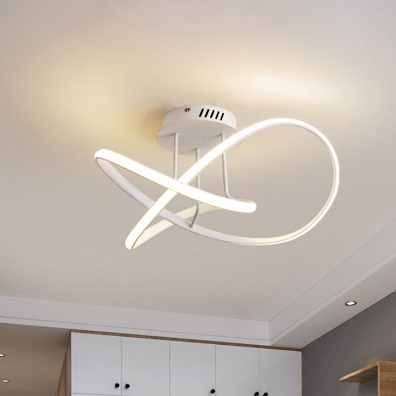 Black/White Twisted Line Ceiling Flush Contemporary LED Aluminum Semi Flush Chandelier in Warm/White Light, 19.5"/23.5" Width Clearhalo 'Ceiling Lights' 'Close To Ceiling Lights' 'Close to ceiling' 'Semi-flushmount' Lighting' 1451770