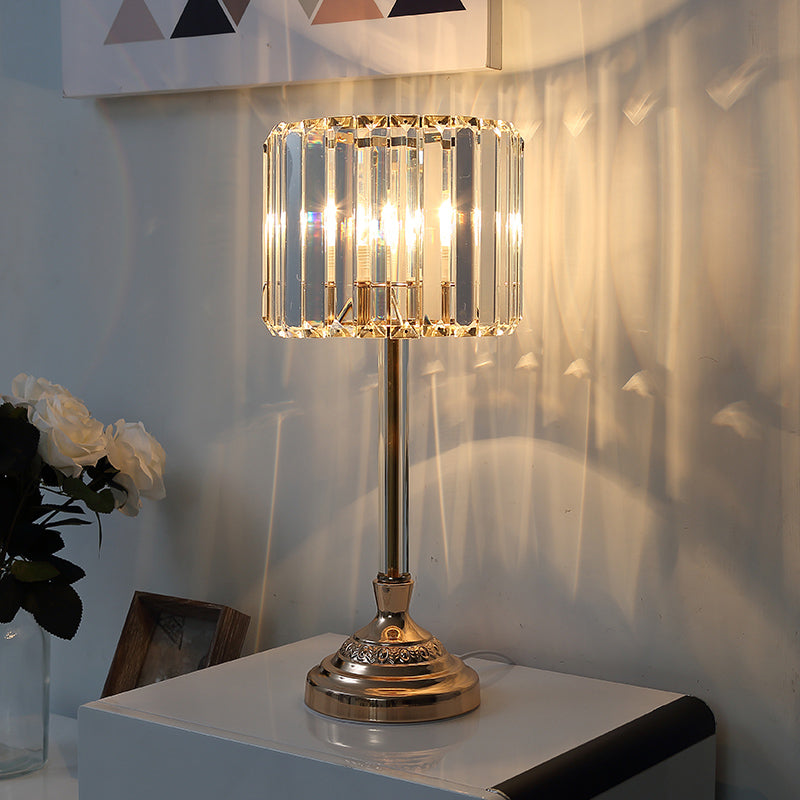 1 Bulb Table Light with Drum Shade Clear Crystal Modern Bedchamber Nightstand Lamp in Champagne, 10"/8" W Champagne 10" Clearhalo 'Lamps' 'Table Lamps' Lighting' 1451799