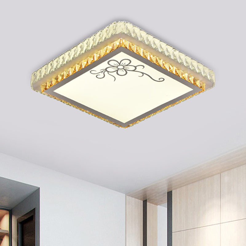 Clear Beveled Crystal Square Flush Light Simple Bedroom LED Close to Ceiling Lighting Fixture Clear B Clearhalo 'Ceiling Lights' 'Close To Ceiling Lights' 'Close to ceiling' 'Flush mount' Lighting' 1452313