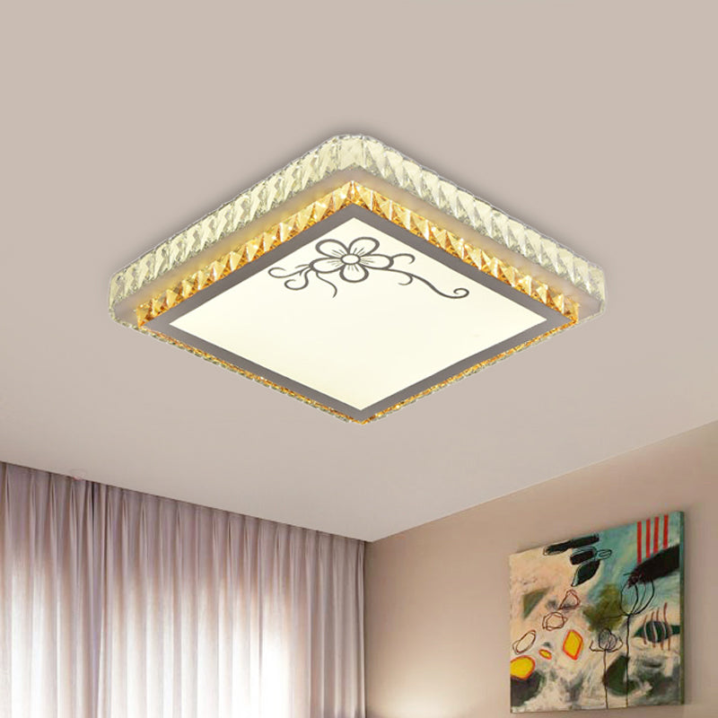 Clear Beveled Crystal Square Flush Light Simple Bedroom LED Close to Ceiling Lighting Fixture Clearhalo 'Ceiling Lights' 'Close To Ceiling Lights' 'Close to ceiling' 'Flush mount' Lighting' 1452314