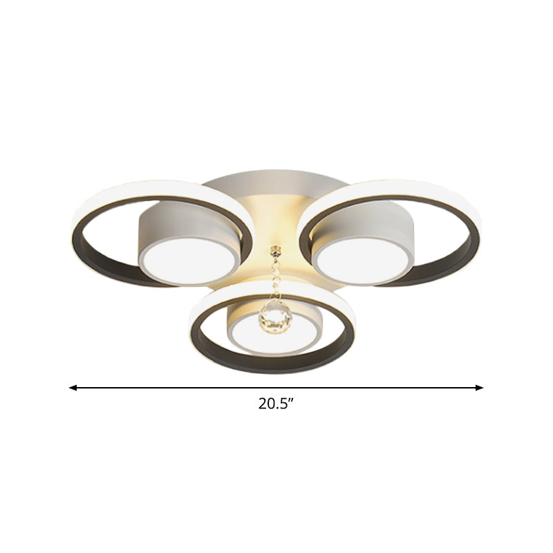 Acrylic White Flush Ceiling Light Circle 20.5"/25.5" W LED Modern Flushmount with Crystal Orb, Warm/White Light/Remote Control Stepless Dimming Clearhalo 'Ceiling Lights' 'Close To Ceiling Lights' 'Close to ceiling' 'Flush mount' Lighting' 1452331