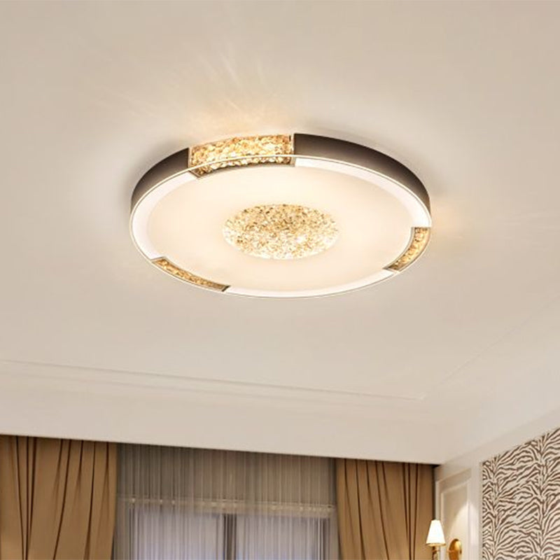 Black/Gold Finish LED Flush Light Fixture Contemporary Bevel Cut Crystals Round Ceiling Mount in White/Warm Light Clearhalo 'Ceiling Lights' 'Close To Ceiling Lights' 'Close to ceiling' 'Flush mount' Lighting' 1452408