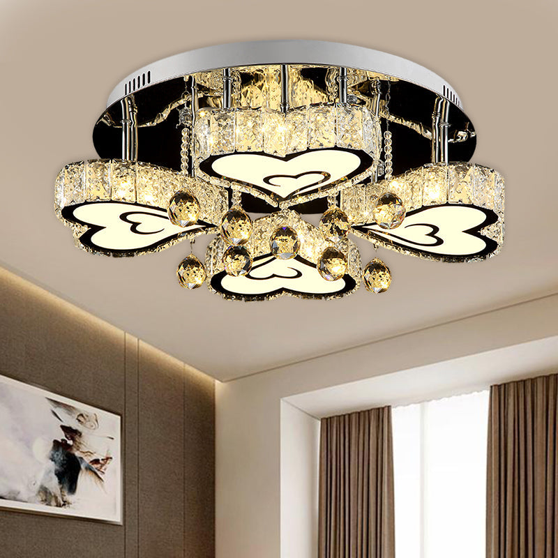 Loving Heart Bedroom Ceiling Fixture Faceted Crystal LED Contemporary Flush Mount Lamp in Chrome Clearhalo 'Ceiling Lights' 'Close To Ceiling Lights' 'Close to ceiling' 'Flush mount' Lighting' 1452443