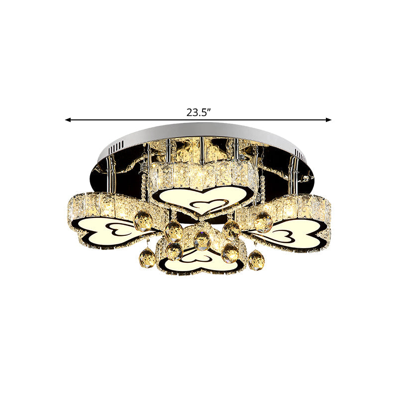 Loving Heart Bedroom Ceiling Fixture Faceted Crystal LED Contemporary Flush Mount Lamp in Chrome Clearhalo 'Ceiling Lights' 'Close To Ceiling Lights' 'Close to ceiling' 'Flush mount' Lighting' 1452445