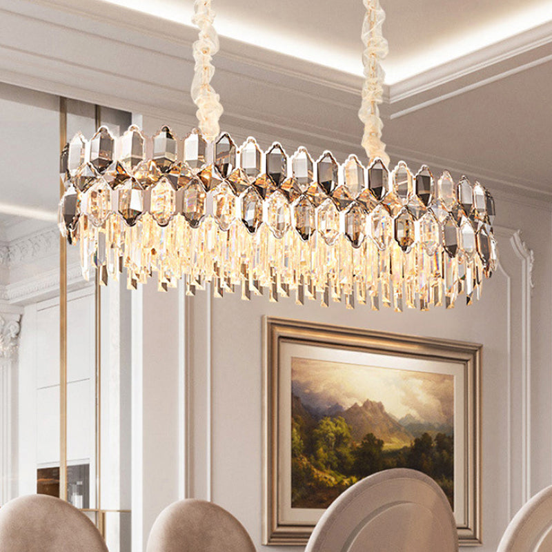 Gold Circle Suspension Pendant Light Modern Style Clear Crystal Prisms 12-Head Island Lighting Fixture Clearhalo 'Ceiling Lights' 'Island Lights' Lighting' 1452490
