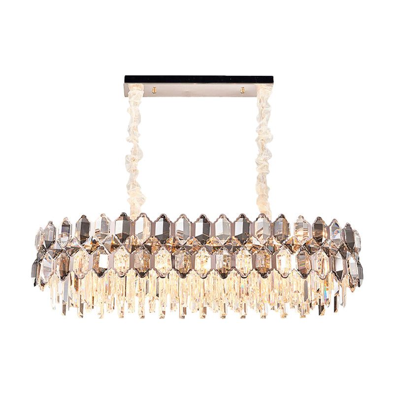 Gold Circle Suspension Pendant Light Modern Style Clear Crystal Prisms 12-Head Island Lighting Fixture Clearhalo 'Ceiling Lights' 'Island Lights' Lighting' 1452491