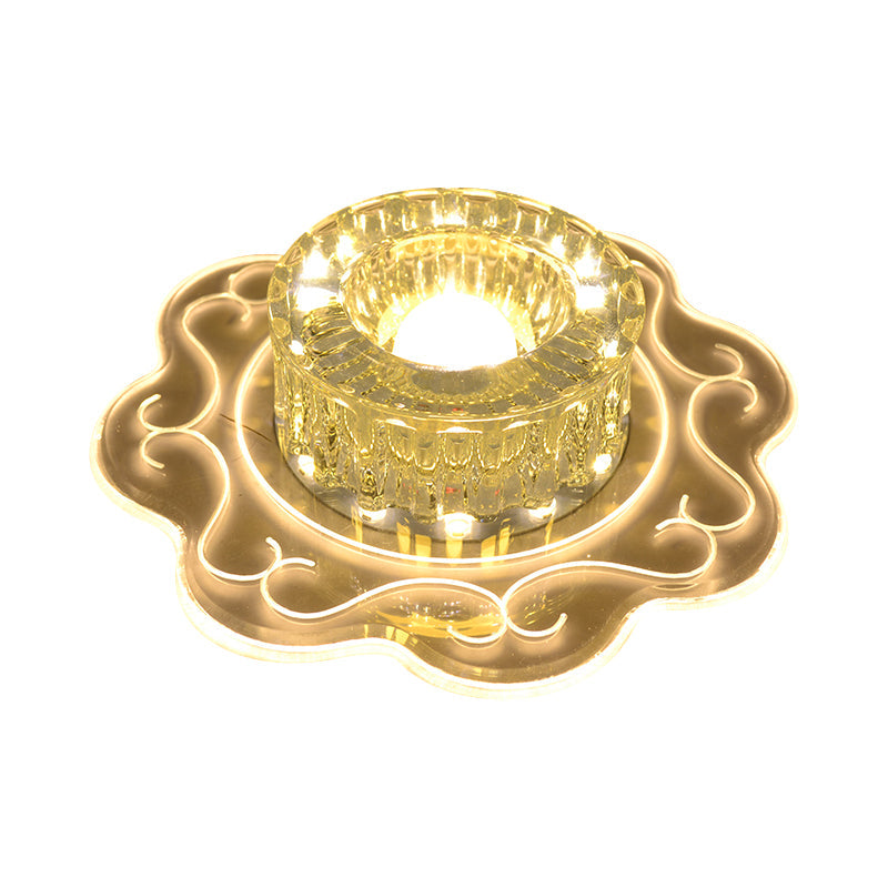 Modern Drum Close to Ceiling Lighting Clear Crystal Glass Balcony LED Flush Mount Lamp, Warm/Multi Color/Red Light Clearhalo 'Ceiling Lights' 'Close To Ceiling Lights' 'Close to ceiling' 'Flush mount' Lighting' 1452499