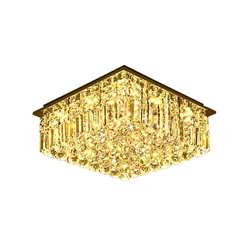 Stainless-Steel Square Ceiling Light Modern Clear Bevel Cut Glass LED Flush Mount Lighting for Bedroom Clearhalo 'Ceiling Lights' 'Close To Ceiling Lights' 'Close to ceiling' 'Flush mount' Lighting' 1452515