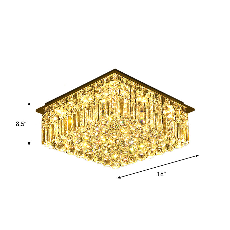 Stainless-Steel Square Ceiling Light Modern Clear Bevel Cut Glass LED Flush Mount Lighting for Bedroom Clearhalo 'Ceiling Lights' 'Close To Ceiling Lights' 'Close to ceiling' 'Flush mount' Lighting' 1452516