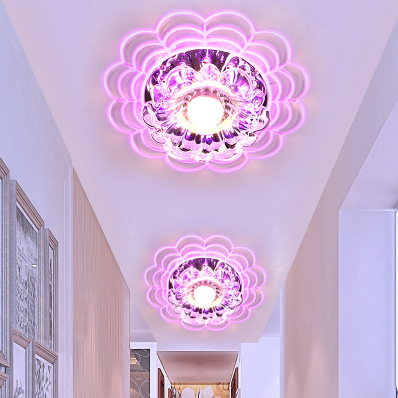 Contemporary Bloom LED Flush Mount Clear Crystal Glass Hallway Ceiling Mounted Fixture in Stainless-Steel, Warm/White/Multi Color Light Stainless-Steel B Clearhalo 'Ceiling Lights' 'Close To Ceiling Lights' 'Close to ceiling' 'Flush mount' Lighting' 1452517