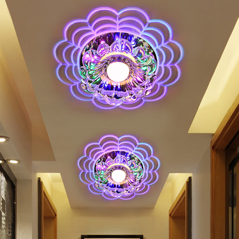 Contemporary Bloom LED Flush Mount Clear Crystal Glass Hallway Ceiling Mounted Fixture in Stainless-Steel, Warm/White/Multi Color Light Clearhalo 'Ceiling Lights' 'Close To Ceiling Lights' 'Close to ceiling' 'Flush mount' Lighting' 1452518