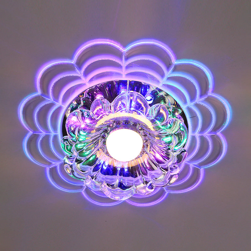 Contemporary Bloom LED Flush Mount Clear Crystal Glass Hallway Ceiling Mounted Fixture in Stainless-Steel, Warm/White/Multi Color Light Clearhalo 'Ceiling Lights' 'Close To Ceiling Lights' 'Close to ceiling' 'Flush mount' Lighting' 1452519