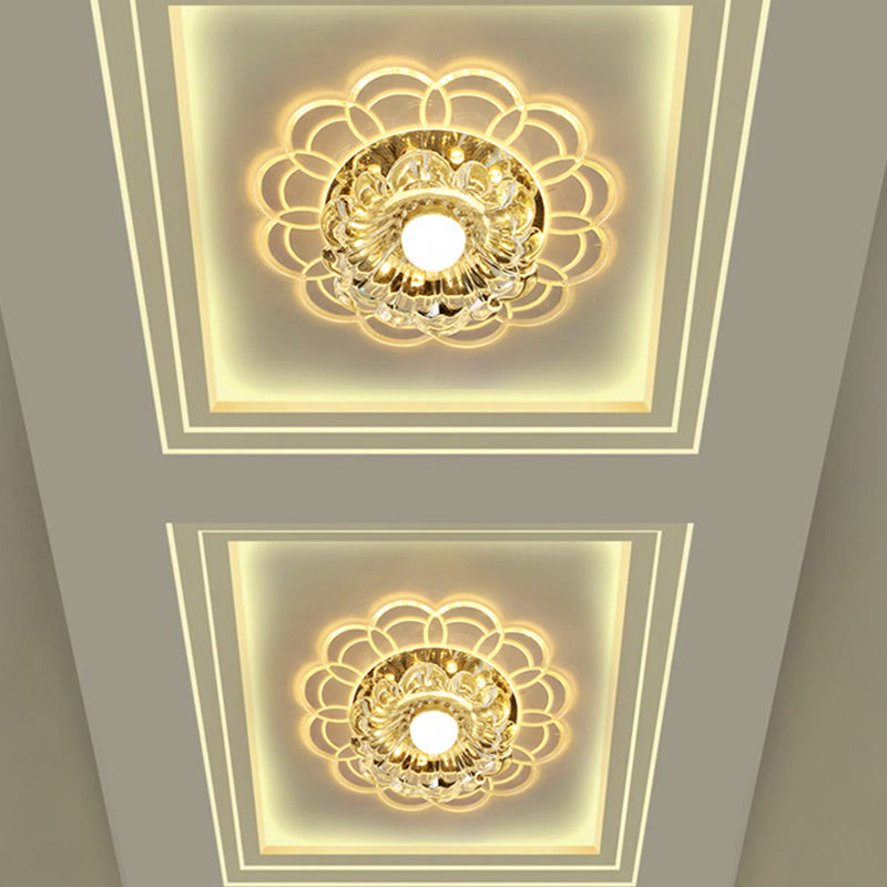 Clear Crystal Flower Ceiling Lighting Modern LED Flush Mount Fixture in Silver for Doorway, Warm/Multi Color Light Clear Warm B Clearhalo 'Ceiling Lights' 'Close To Ceiling Lights' 'Close to ceiling' 'Flush mount' Lighting' 1452521
