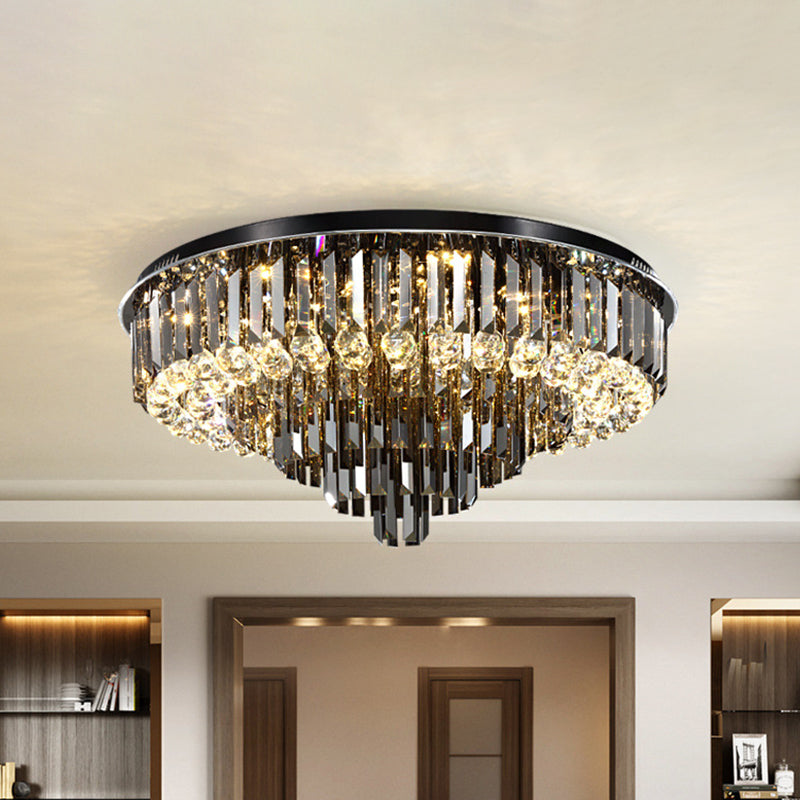 23.5"/31.5" Wide Modern LED Flushmount with Crystal Prisms Shade Stainless-Steel Tapered Ceiling Lighting, Warm/White Light Clearhalo 'Ceiling Lights' 'Close To Ceiling Lights' 'Close to ceiling' 'Flush mount' Lighting' 1452527