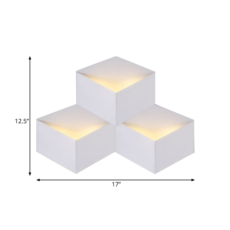 Metallic Geometric Wall Mount Light Minimalism 1/2-Light White Wall Lamp with Cubic Shape for Corridor Clearhalo 'Cast Iron' 'Glass' 'Industrial' 'Modern wall lights' 'Modern' 'Tiffany' 'Traditional wall lights' 'Wall Lamps & Sconces' 'Wall Lights' Lighting' 145298