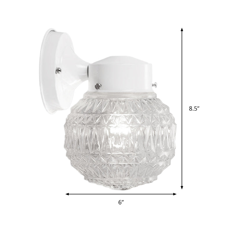 Black/White Spherical Sconce Lamp Modernist 1 Light Lattice Glass Wall Light Fixture for Reading Room Clearhalo 'Cast Iron' 'Glass' 'Industrial' 'Modern wall lights' 'Modern' 'Tiffany' 'Traditional wall lights' 'Wall Lamps & Sconces' 'Wall Lights' Lighting' 145409