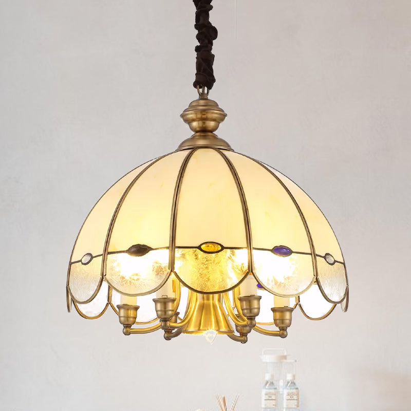 Bubble Glass Scalloped Chandelier Lighting Colonial 6-Head Dining Room Pendant in Gold with Bead Clearhalo 'Ceiling Lights' 'Chandeliers' Lighting' options 1454229