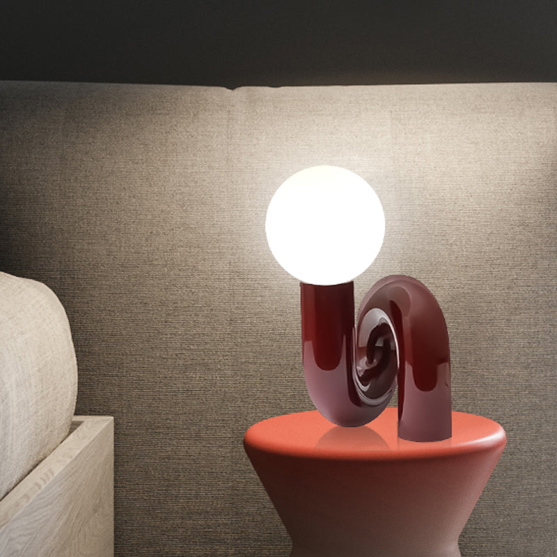 Orb Milky Glass Table Lighting Simple Novelty 1 Head Red Night Stand Light with Twisted Base Clearhalo 'Lamps' 'Table Lamps' Lighting' 1454280