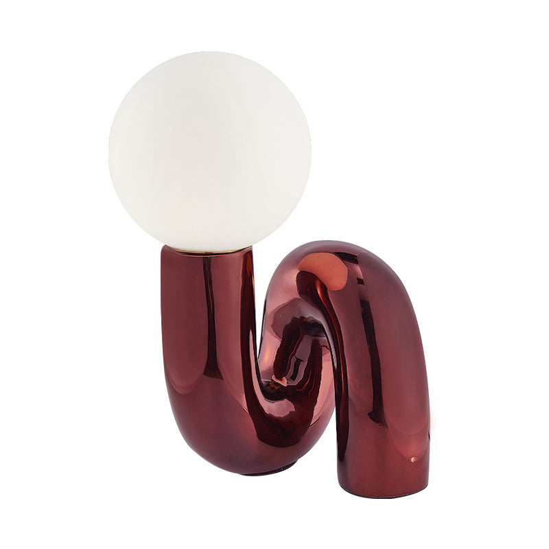Orb Milky Glass Table Lighting Simple Novelty 1 Head Red Night Stand Light with Twisted Base Clearhalo 'Lamps' 'Table Lamps' Lighting' 1454281
