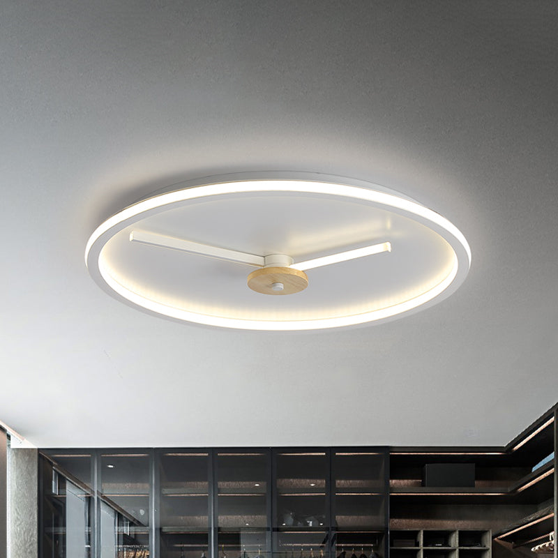 Modern Horologe Ultrathin Flushmount Iron Bedroom 16"/19.5" W LED Ceiling Light in Black/White with Hour Hand Adjustable Design Clearhalo 'Ceiling Lights' 'Close To Ceiling Lights' 'Close to ceiling' 'Flush mount' Lighting' 1454400