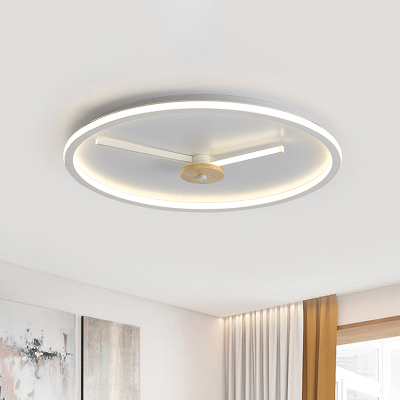 Modern Horologe Ultrathin Flushmount Iron Bedroom 16"/19.5" W LED Ceiling Light in Black/White with Hour Hand Adjustable Design White Clearhalo 'Ceiling Lights' 'Close To Ceiling Lights' 'Close to ceiling' 'Flush mount' Lighting' 1454401