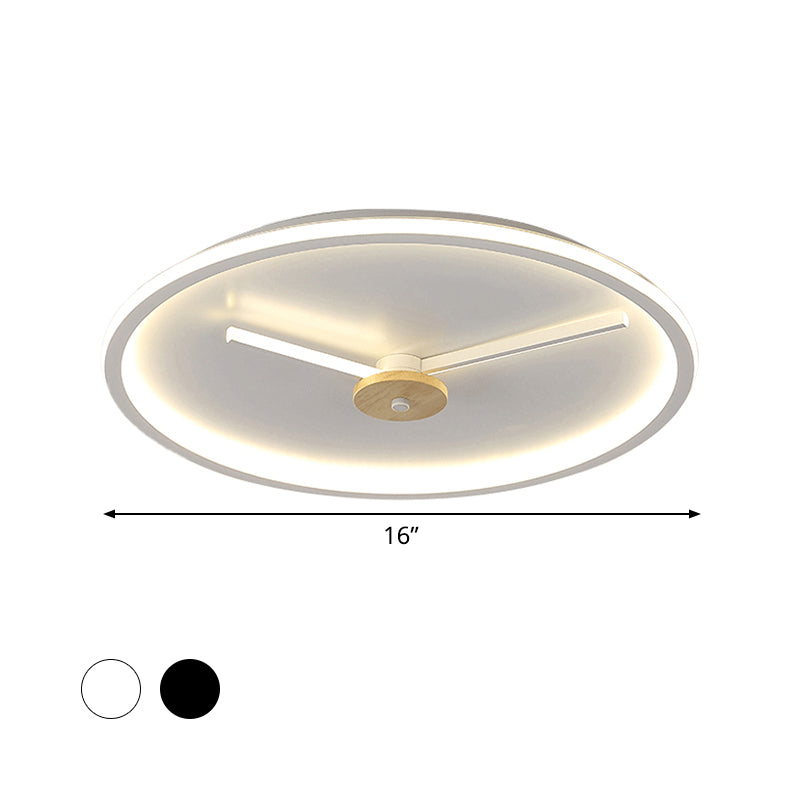 Modern Horologe Ultrathin Flushmount Iron Bedroom 16"/19.5" W LED Ceiling Light in Black/White with Hour Hand Adjustable Design Clearhalo 'Ceiling Lights' 'Close To Ceiling Lights' 'Close to ceiling' 'Flush mount' Lighting' 1454404