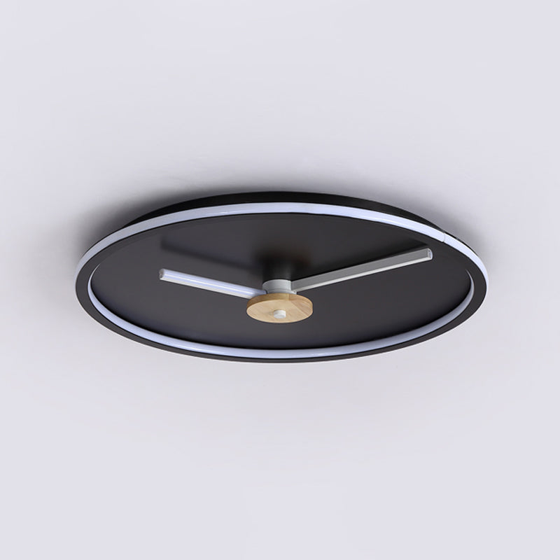 Modern Horologe Ultrathin Flushmount Iron Bedroom 16"/19.5" W LED Ceiling Light in Black/White with Hour Hand Adjustable Design Clearhalo 'Ceiling Lights' 'Close To Ceiling Lights' 'Close to ceiling' 'Flush mount' Lighting' 1454409