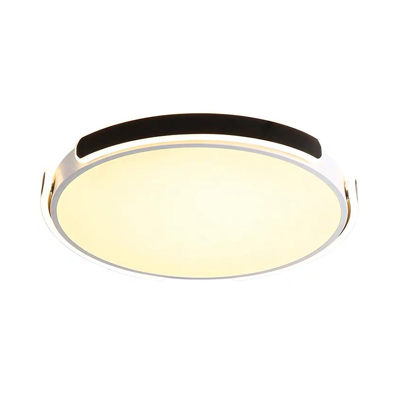 14"/18"/21.5" W Nordic LED Flush Mount Acrylic Black-White Round Ceiling Light with Riveted Side Strap, Warm/White Light Clearhalo 'Ceiling Lights' 'Close To Ceiling Lights' 'Close to ceiling' 'Flush mount' Lighting' 1454441