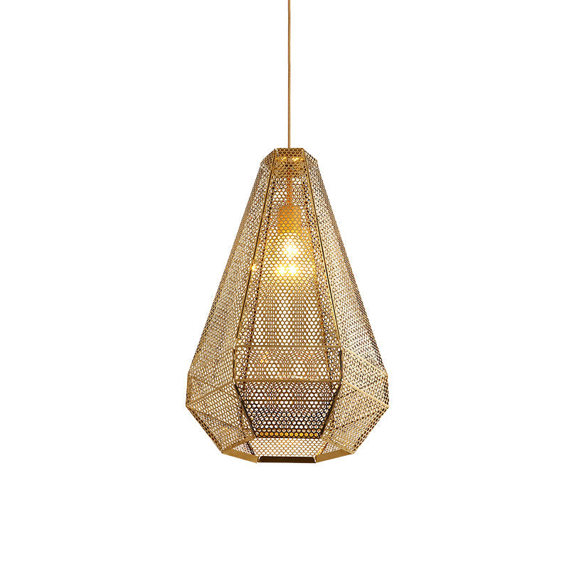 Colonial Cutout Diamond Suspension Light 1-Bulb Stainless Steel Down Lighting Pendant in Gold Clearhalo 'Ceiling Lights' 'Pendant Lights' 'Pendants' Lighting' 1454467