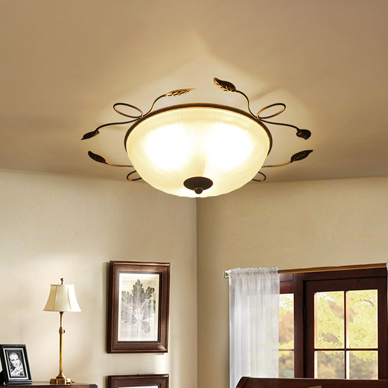 3-Light Flush Mount Spotlight Vintage Bowl-Shaped White Glass Flush Light with Leaf Decoration Clearhalo 'Ceiling Lights' 'Close To Ceiling Lights' 'Close to ceiling' 'Flush mount' Lighting' 1454582