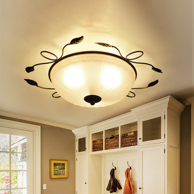 3-Light Flush Mount Spotlight Vintage Bowl-Shaped White Glass Flush Light with Leaf Decoration Clearhalo 'Ceiling Lights' 'Close To Ceiling Lights' 'Close to ceiling' 'Flush mount' Lighting' 1454583