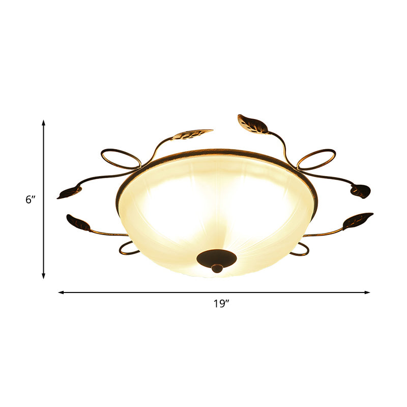 3-Light Flush Mount Spotlight Vintage Bowl-Shaped White Glass Flush Light with Leaf Decoration Clearhalo 'Ceiling Lights' 'Close To Ceiling Lights' 'Close to ceiling' 'Flush mount' Lighting' 1454585