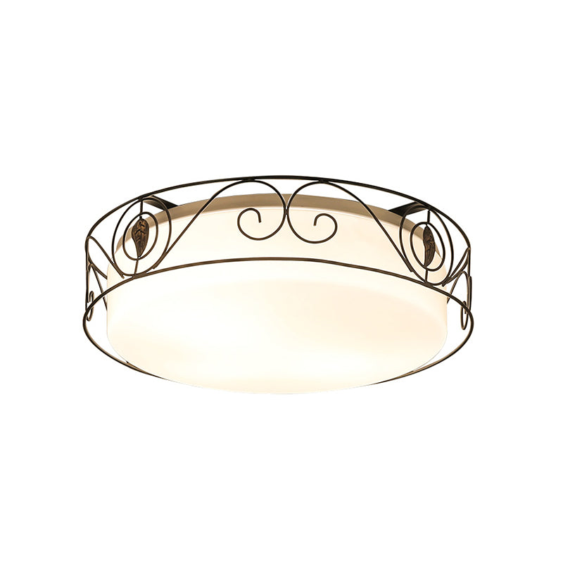 4-Heads Flushmount Lighting Antique Circular White Glass Flush Mount Light with Metal Wire Cage Clearhalo 'Ceiling Lights' 'Close To Ceiling Lights' 'Close to ceiling' 'Flush mount' Lighting' 1454589