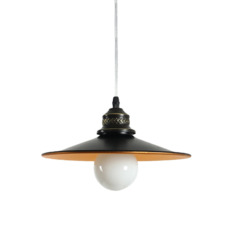 Saucer Iron Ceiling Pendant Lamp Industrial 1-Bulb Restaurant Suspension Lighting in Black, 8.5"/14.5" Wide Clearhalo 'Art Deco Pendants' 'Black' 'Cast Iron' 'Ceiling Lights' 'Ceramic' 'Crystal' 'Industrial Pendants' 'Industrial' 'Metal' 'Middle Century Pendants' 'Pendant Lights' 'Pendants' 'Rustic Pendants' 'Tiffany' Lighting' 1454687