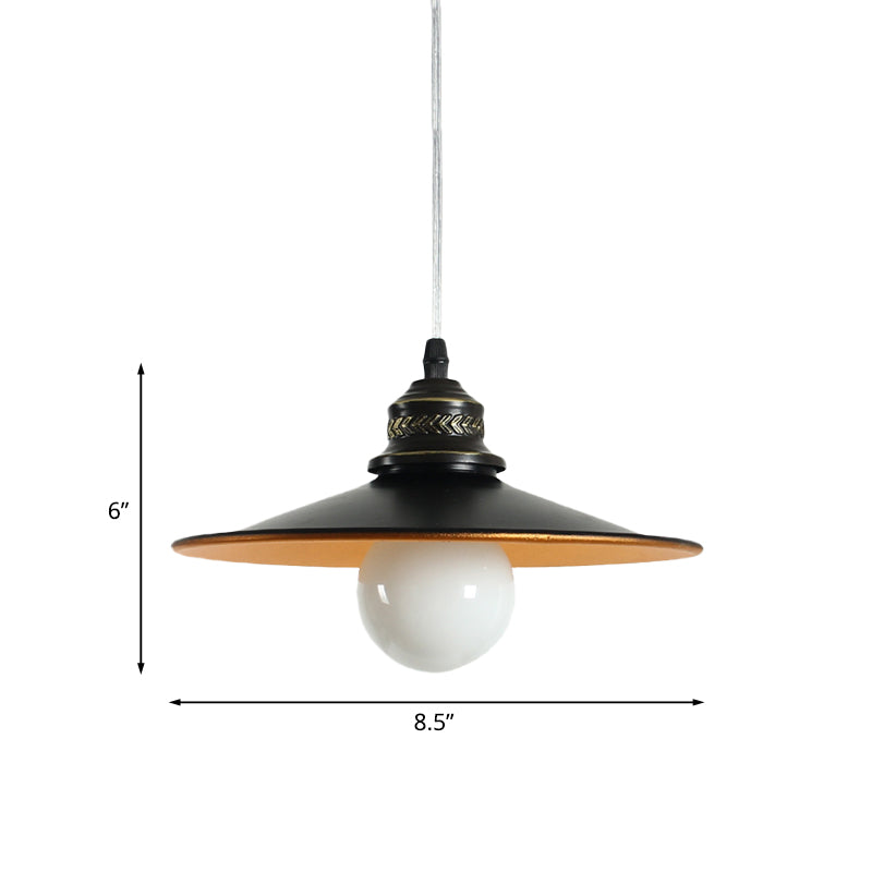 Saucer Iron Ceiling Pendant Lamp Industrial 1-Bulb Restaurant Suspension Lighting in Black, 8.5"/14.5" Wide Clearhalo 'Art Deco Pendants' 'Black' 'Cast Iron' 'Ceiling Lights' 'Ceramic' 'Crystal' 'Industrial Pendants' 'Industrial' 'Metal' 'Middle Century Pendants' 'Pendant Lights' 'Pendants' 'Rustic Pendants' 'Tiffany' Lighting' 1454688