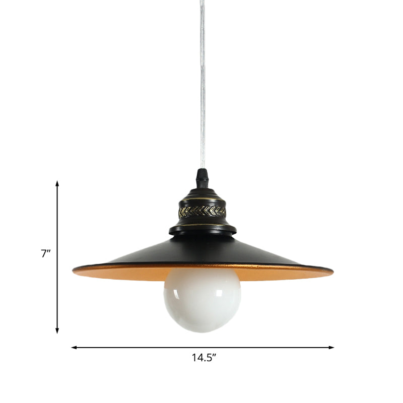 Saucer Iron Ceiling Pendant Lamp Industrial 1-Bulb Restaurant Suspension Lighting in Black, 8.5"/14.5" Wide Clearhalo 'Art Deco Pendants' 'Black' 'Cast Iron' 'Ceiling Lights' 'Ceramic' 'Crystal' 'Industrial Pendants' 'Industrial' 'Metal' 'Middle Century Pendants' 'Pendant Lights' 'Pendants' 'Rustic Pendants' 'Tiffany' Lighting' 1454689