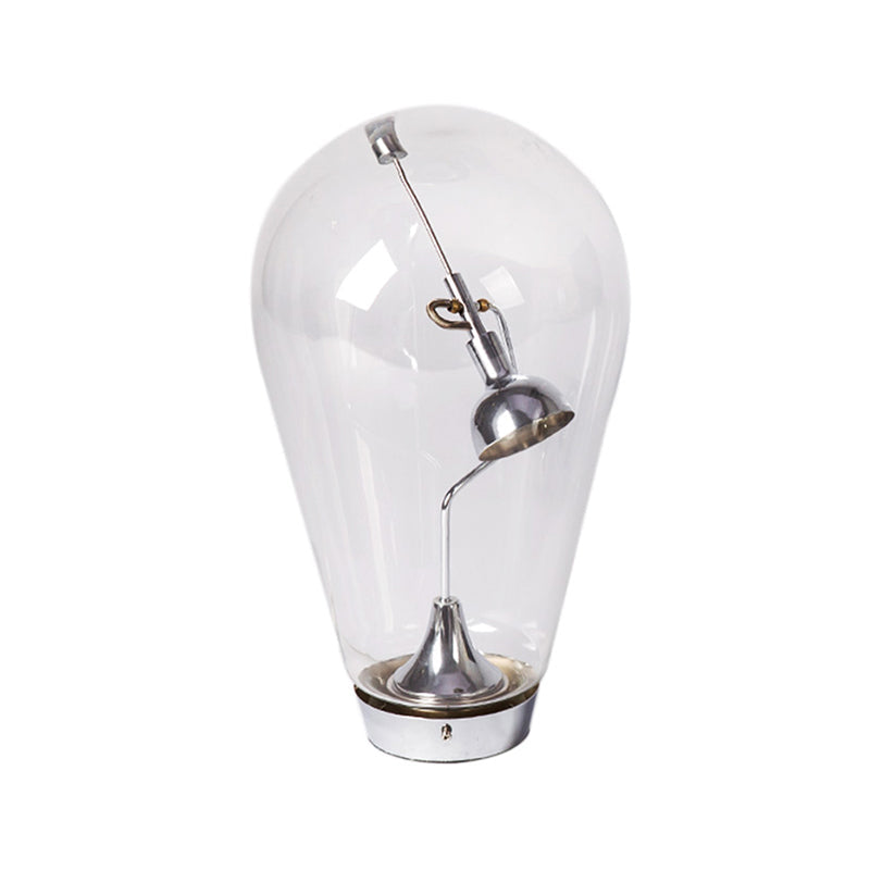 LED Bowl Desk Light Industrial Silver Metal Night Table Lamp with Bulb-Shaped Clear Glass Shade, 6.5"/10" W Clearhalo 'Lamps' 'Table Lamps' Lighting' 1454698