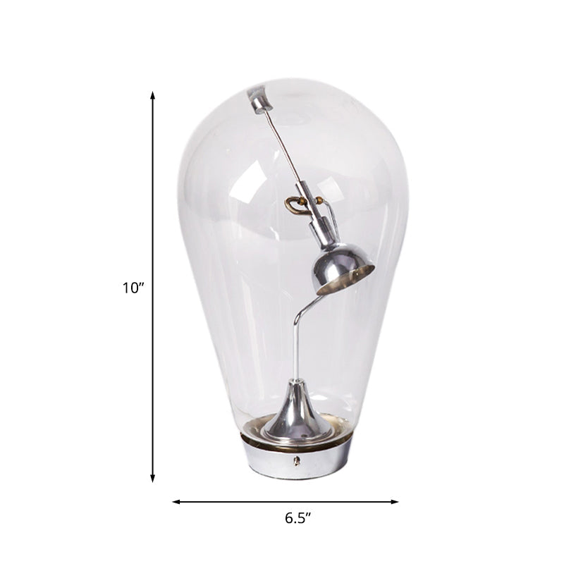 LED Bowl Desk Light Industrial Silver Metal Night Table Lamp with Bulb-Shaped Clear Glass Shade, 6.5"/10" W Clearhalo 'Lamps' 'Table Lamps' Lighting' 1454699